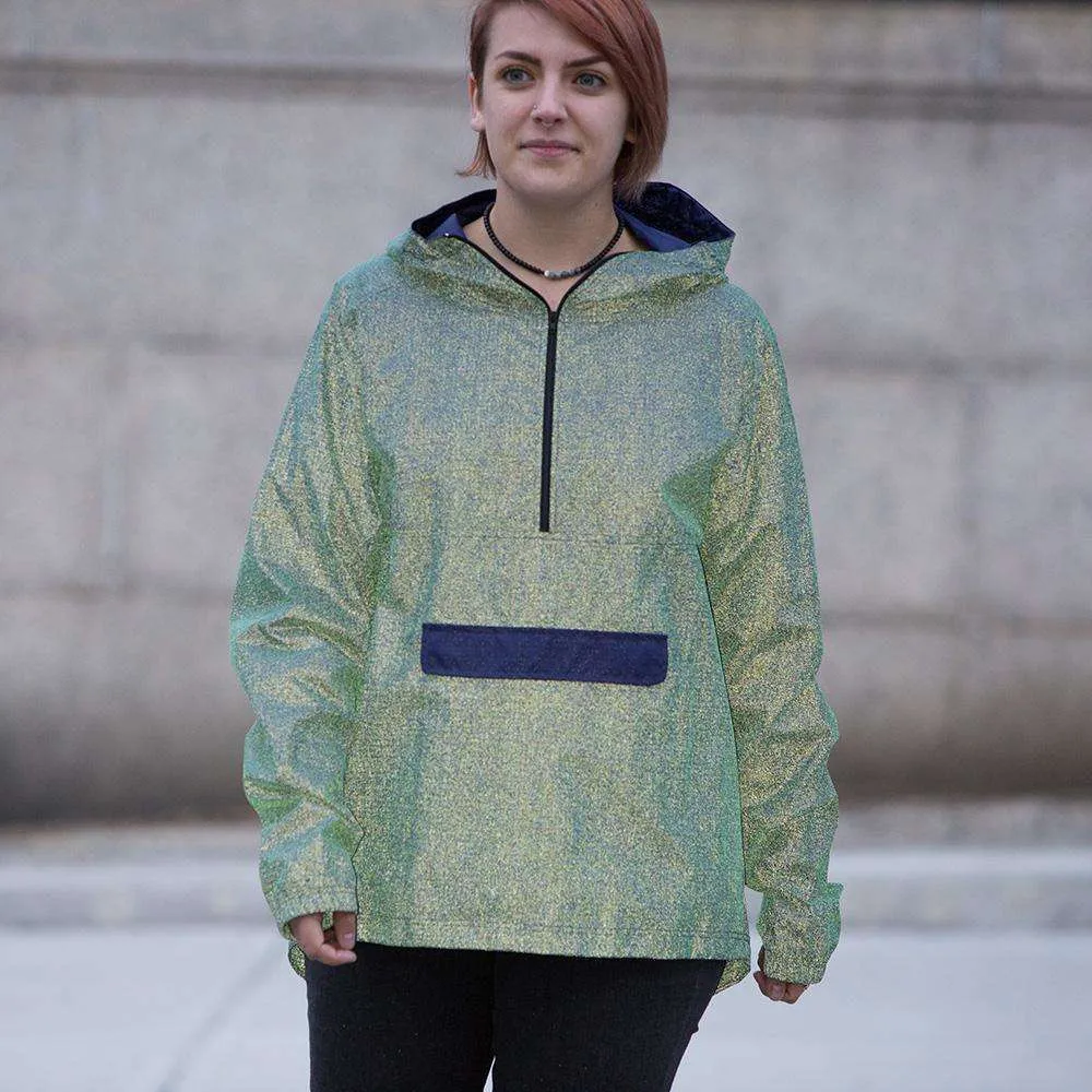 FINAL SALE: Reflective Unisex Half-Zip Anorak in Green/Purple Shimmer