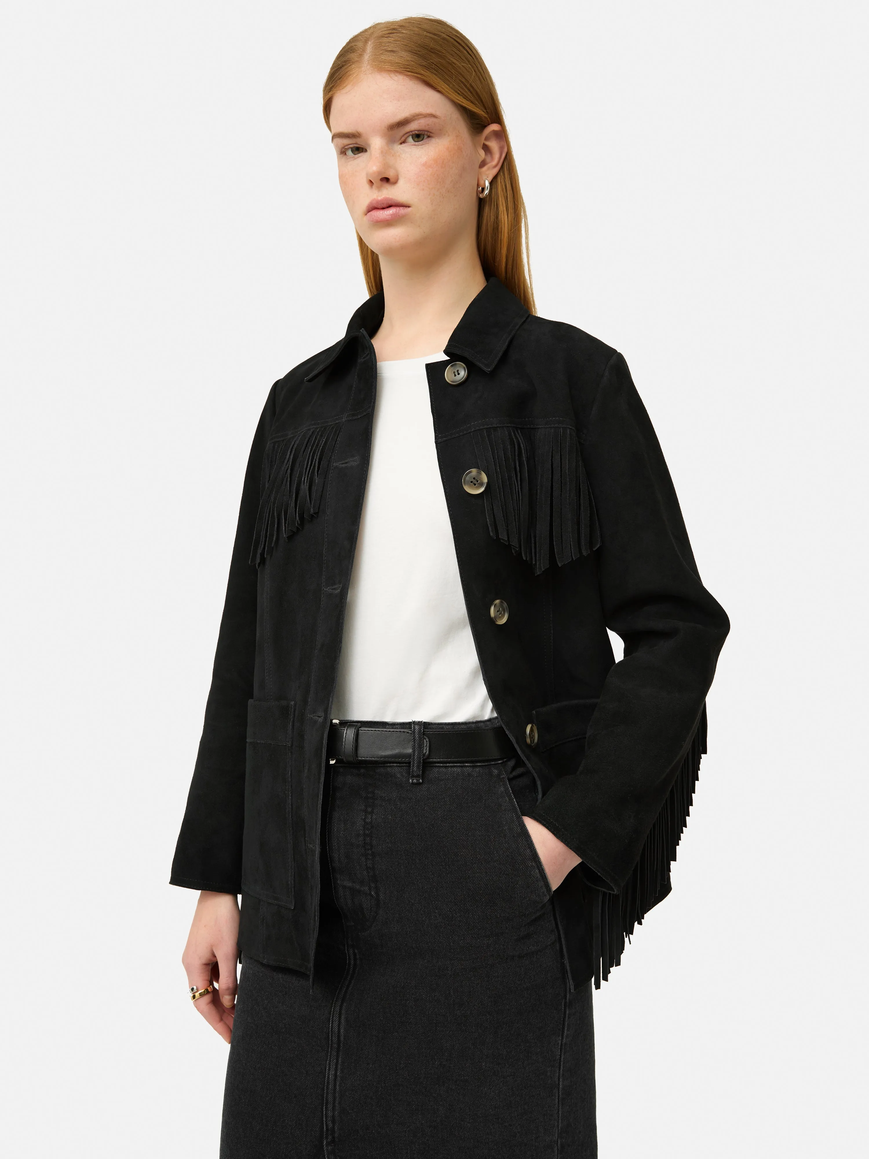 Fringed Suede Jacket | Black