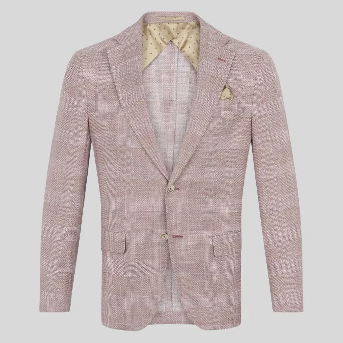 Glen Plaid Woven Blazer - Coral