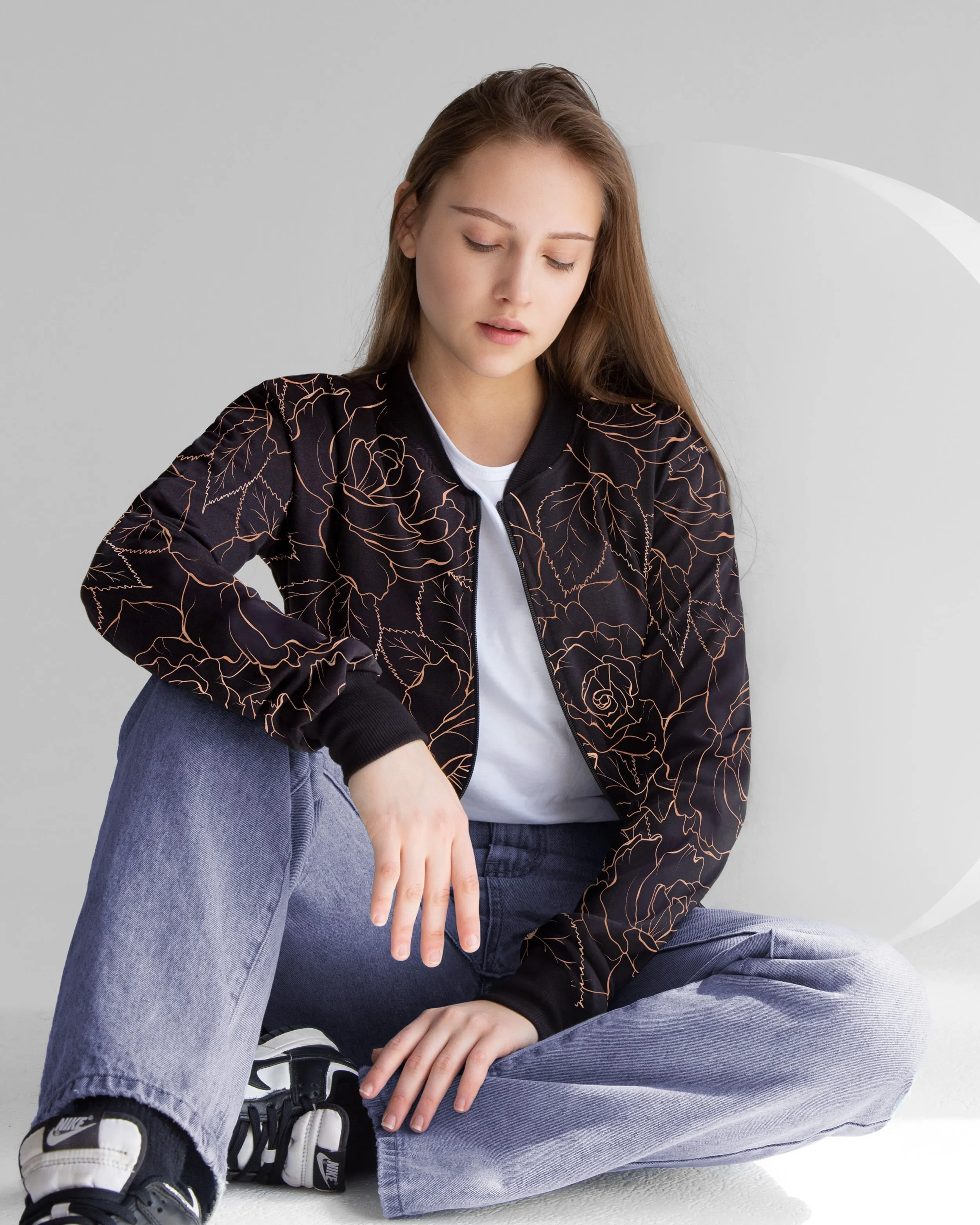 Golden Floral Bomber Jacket