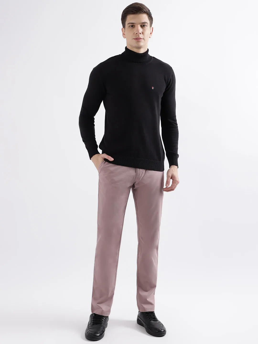 Iconic Men Pink Solid Slim Fit Mid-Rise Trouser