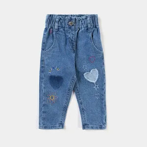 Infant Girls Denim Stretch Denim Pant Cherry & Hearts-LIGHT BLUE