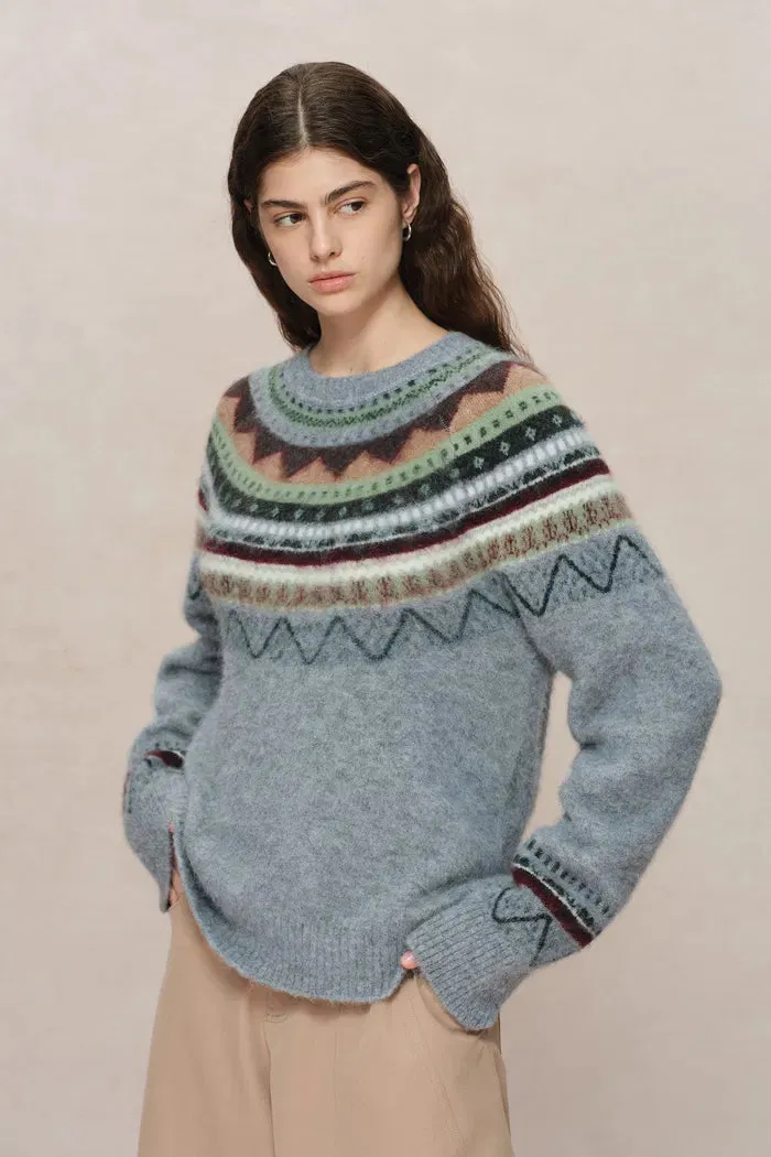 Islay 13 colors Fair Isle Pullover Sweater in Baby Alpaca Knit