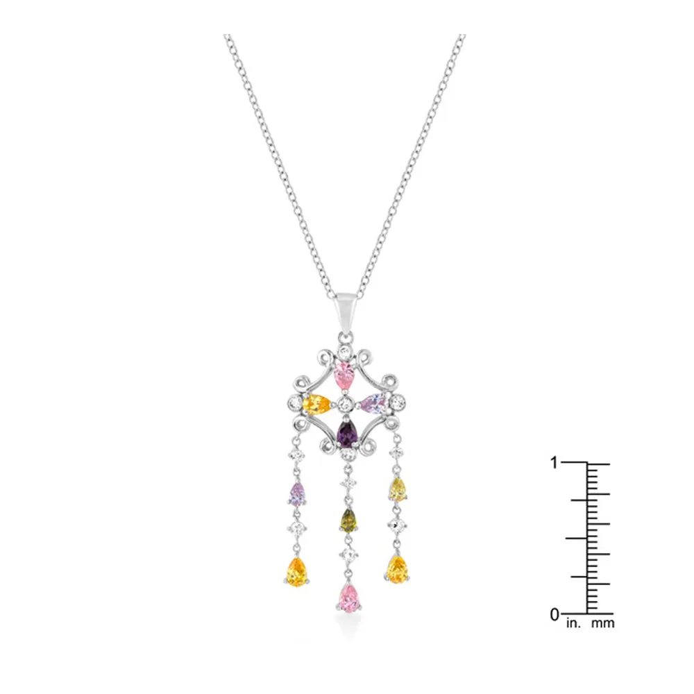 J Goodin Cubic Zirconia Classic Fashion Style Silvertone Multi-Color Dangle Pendant For Women