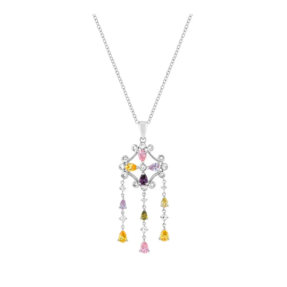 J Goodin Cubic Zirconia Classic Fashion Style Silvertone Multi-Color Dangle Pendant For Women