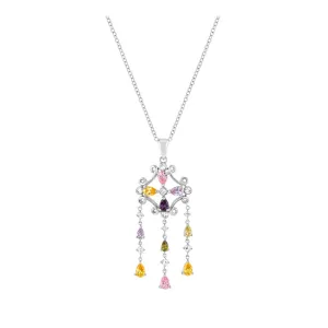 J Goodin Cubic Zirconia Classic Fashion Style Silvertone Multi-Color Dangle Pendant For Women