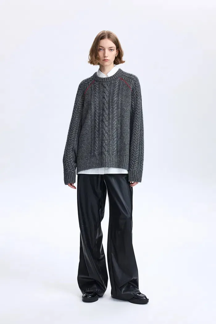 Jenna Oversized Cable Sweater in Yak-Wool Blend Knit