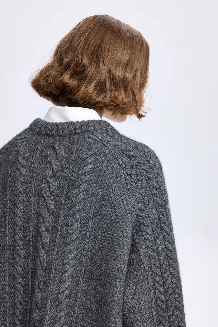 Jenna Oversized Cable Sweater in Yak-Wool Blend Knit