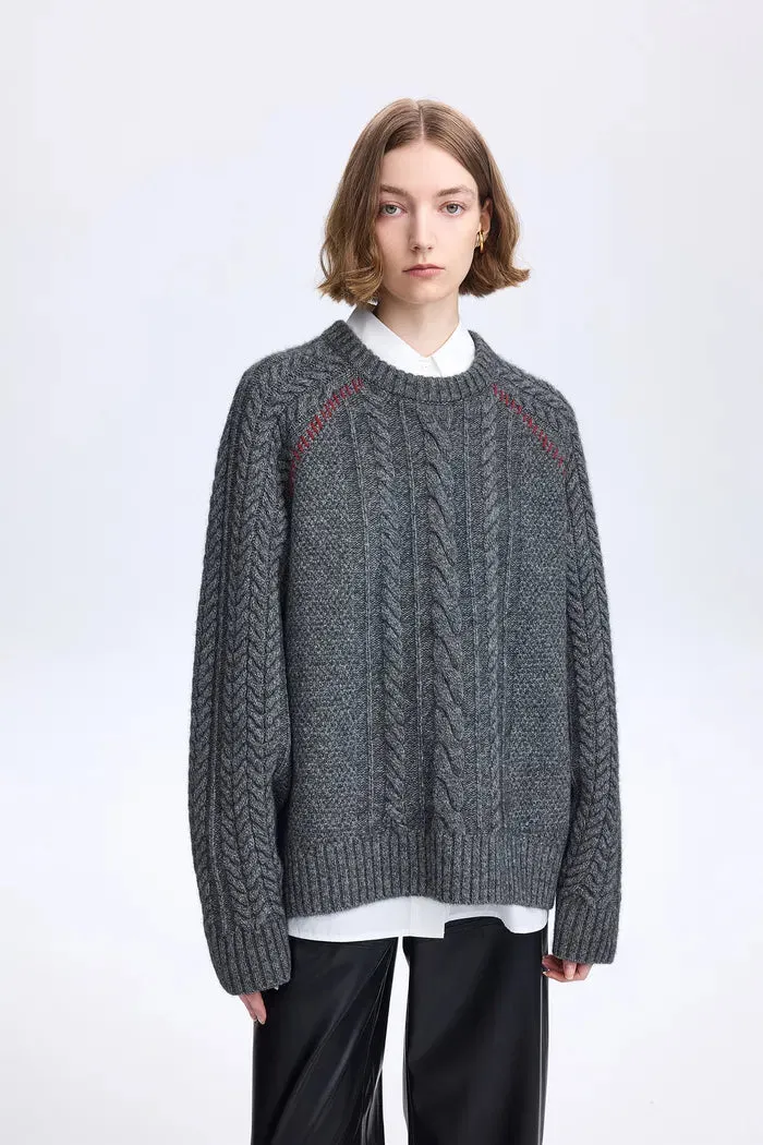 Jenna Oversized Cable Sweater in Yak-Wool Blend Knit