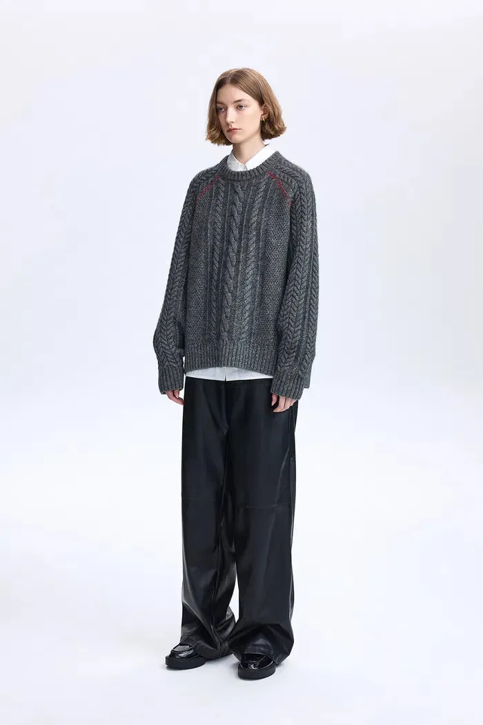 Jenna Oversized Cable Sweater in Yak-Wool Blend Knit