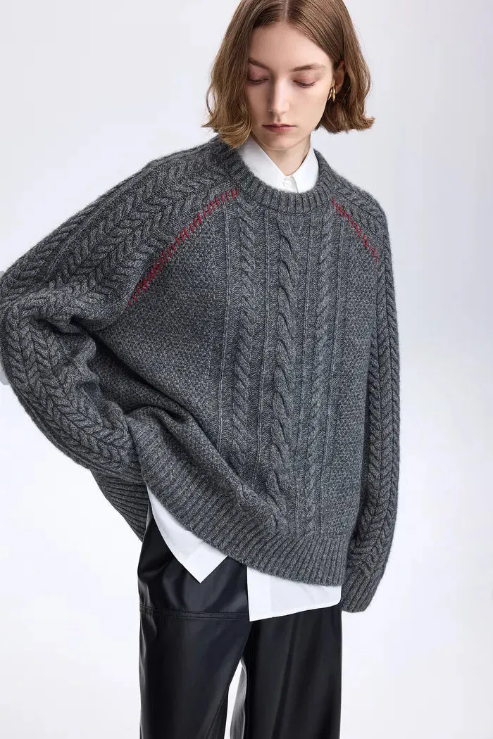 Jenna Oversized Cable Sweater in Yak-Wool Blend Knit