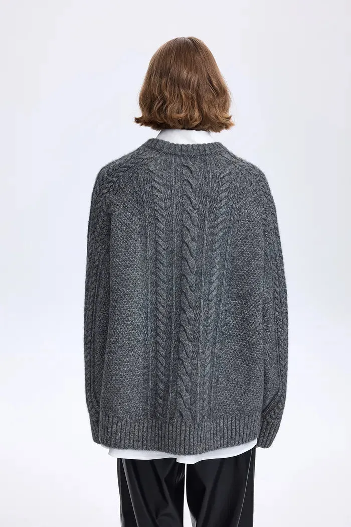 Jenna Oversized Cable Sweater in Yak-Wool Blend Knit