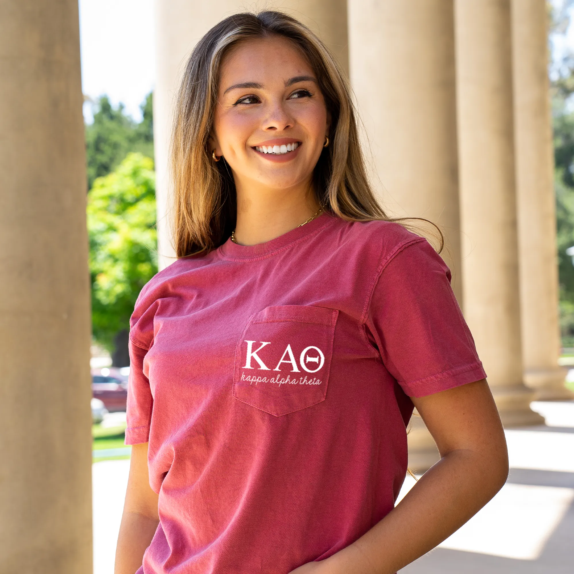 Kappa Alpha Theta Script Letters T-Shirt - Crimson