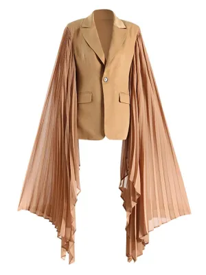 Khaki Pleated Ruffles Sleeve Blazer