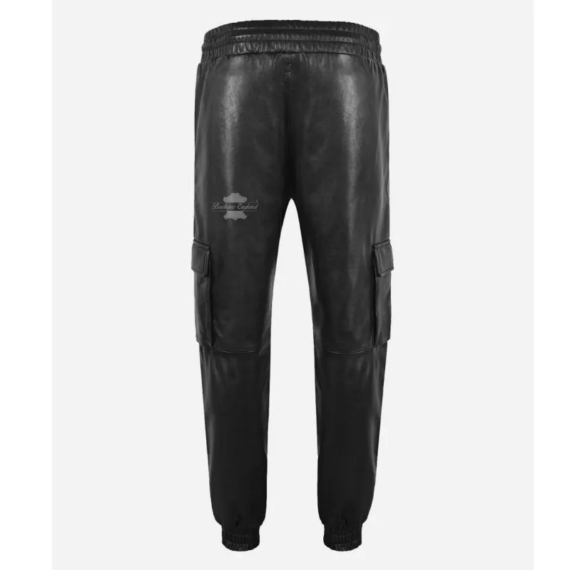 LEATHER CARGO PANT Men's Leather Jogging Bottom Trousers