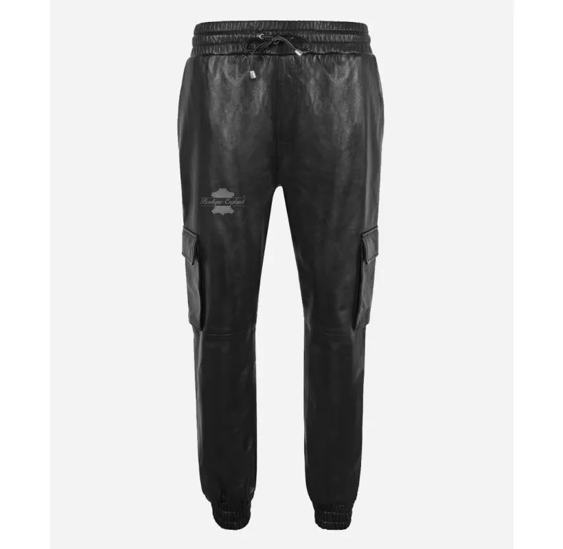 LEATHER CARGO PANT Men's Leather Jogging Bottom Trousers