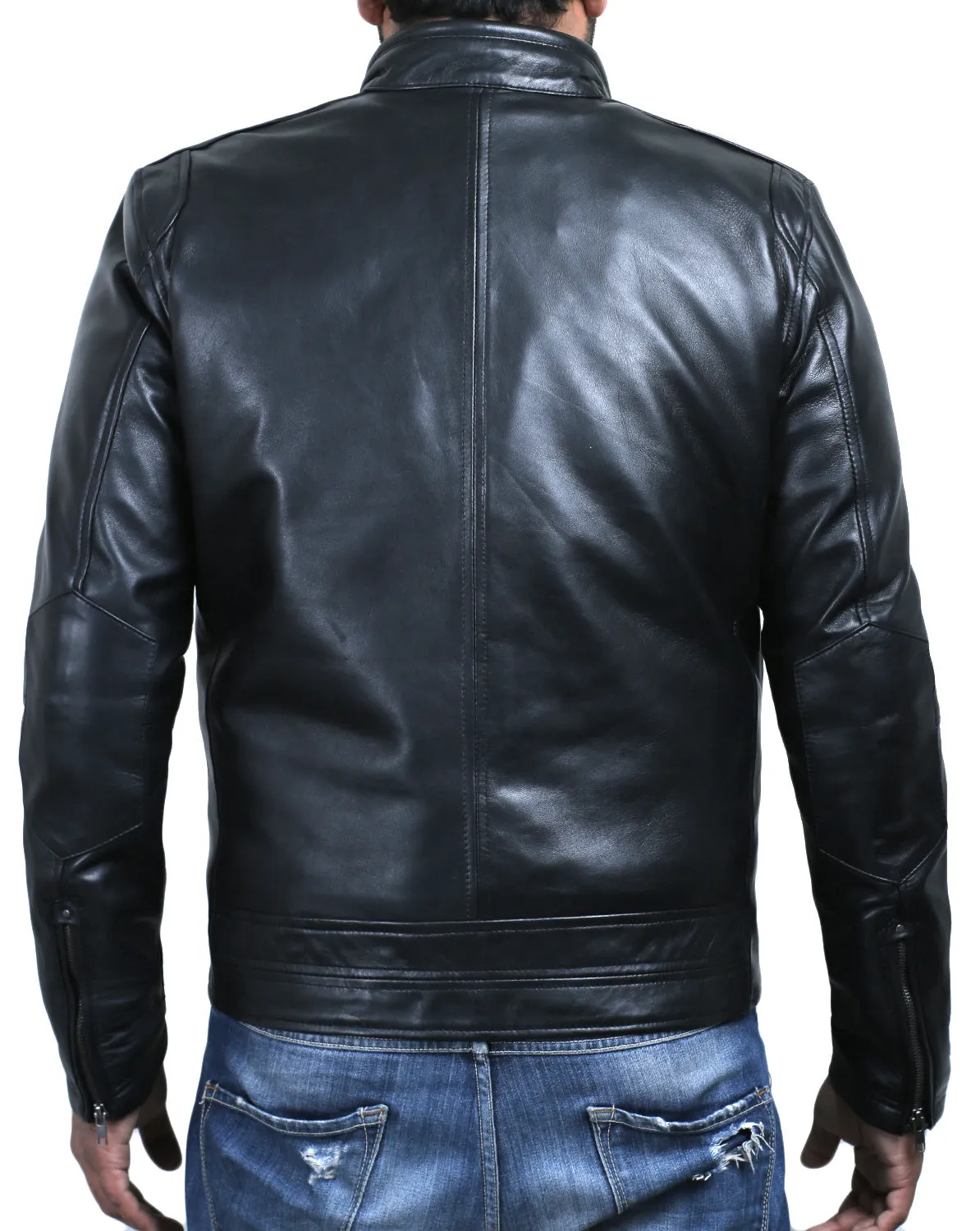 Leather Jackets Hub Mens Genuine Lambskin Leather Jacket (Black, Racer Jacket) - 1501165