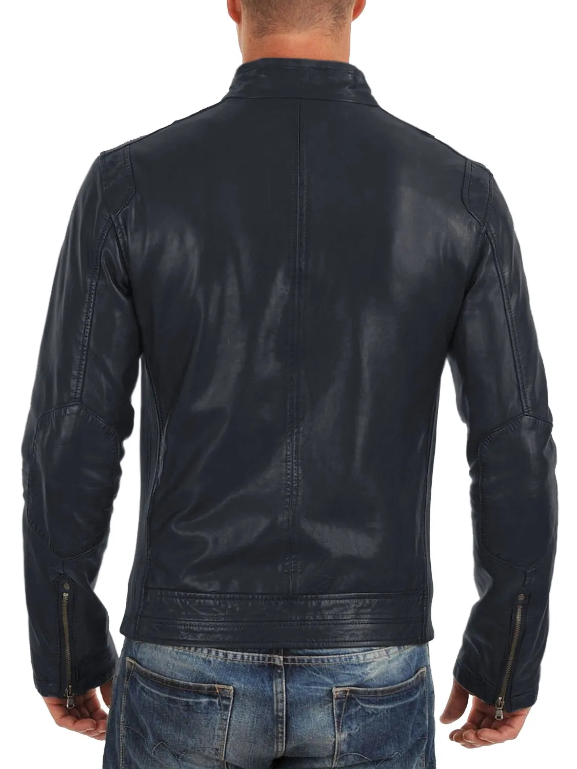 Leather Jackets Hub Mens Genuine Lambskin Leather Jacket (Black, Racer Jacket) - 1501165