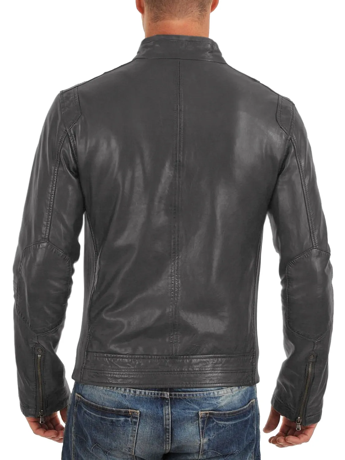 Leather Jackets Hub Mens Genuine Lambskin Leather Jacket (Black, Racer Jacket) - 1501165