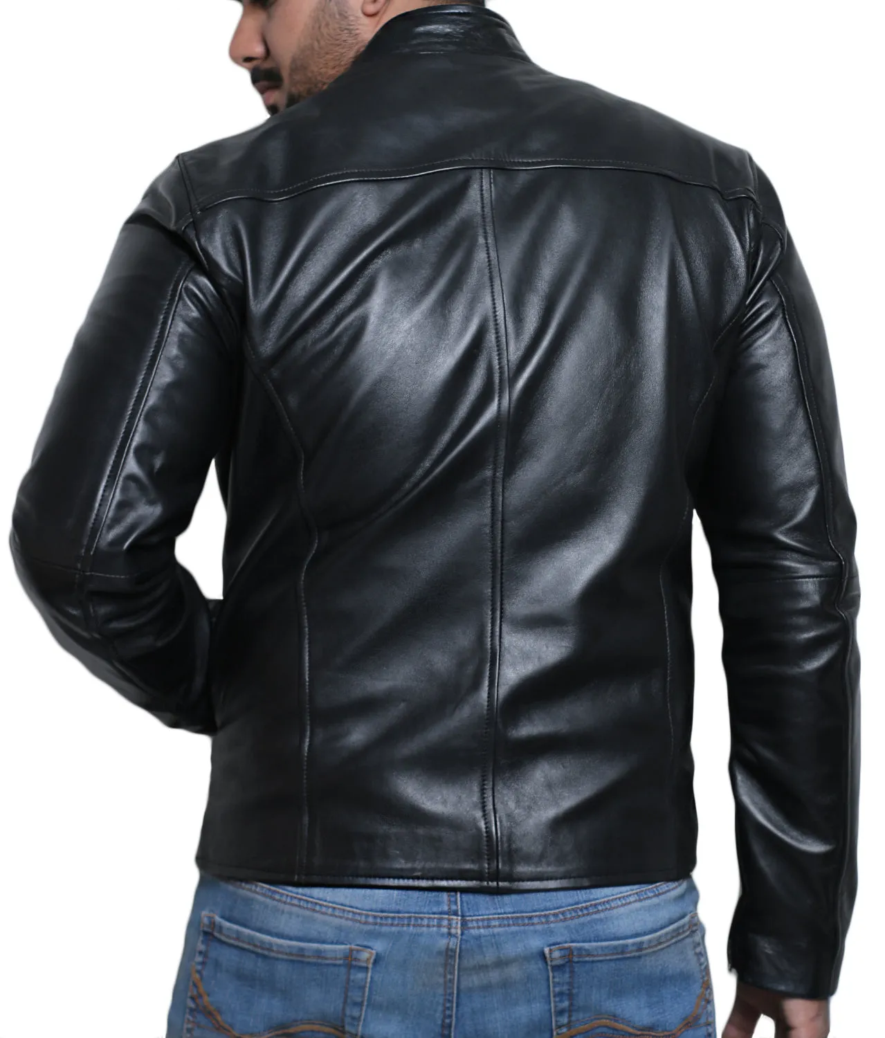 Leather Jackets Hub Mens Genuine Lambskin Leather Jacket (Black, Racer Jacket) - 1501169