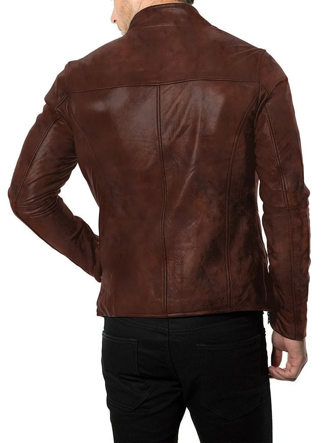 Leather Jackets Hub Mens Genuine Lambskin Leather Jacket (Black, Racer Jacket) - 1501169