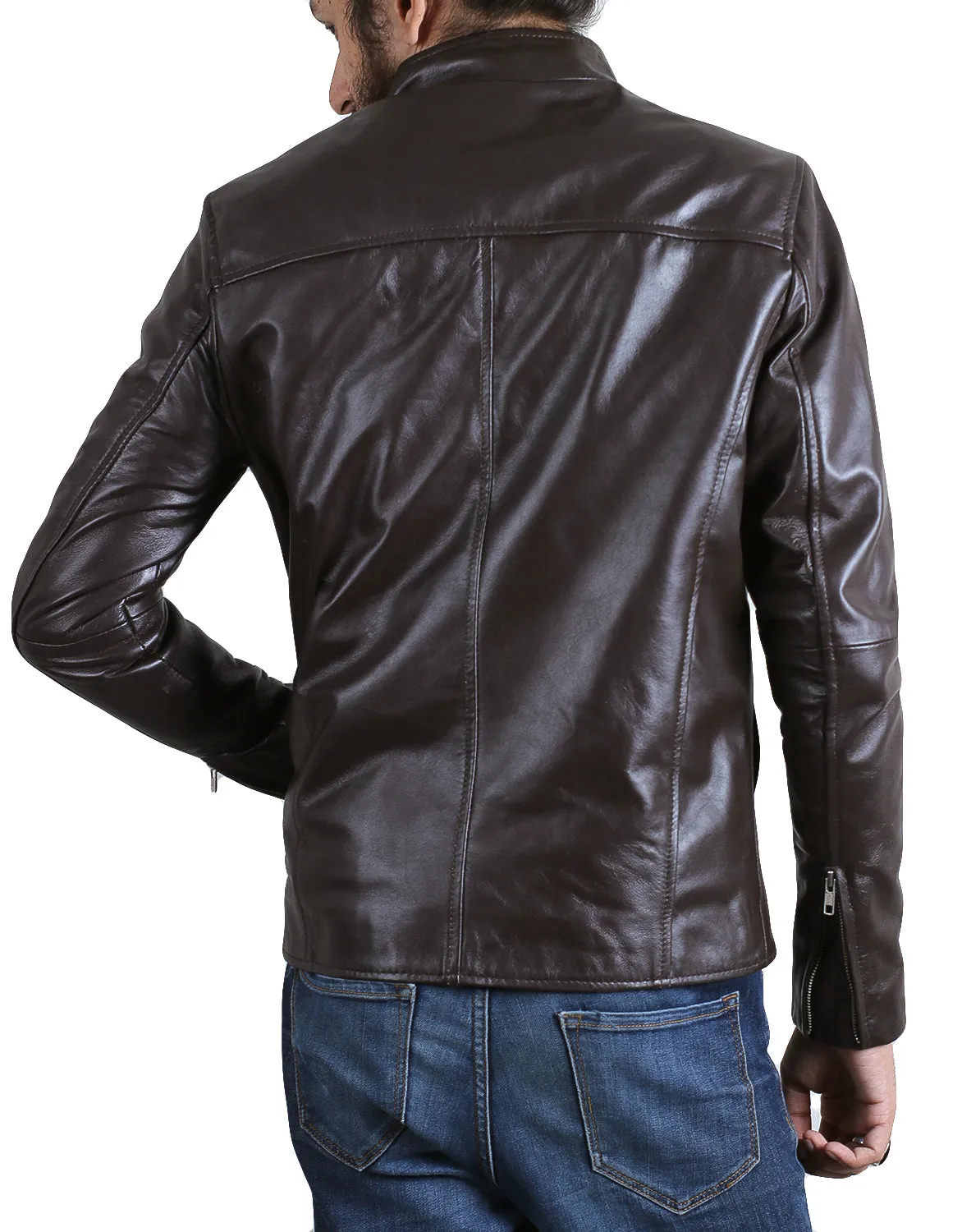 Leather Jackets Hub Mens Genuine Lambskin Leather Jacket (Black, Racer Jacket) - 1501169