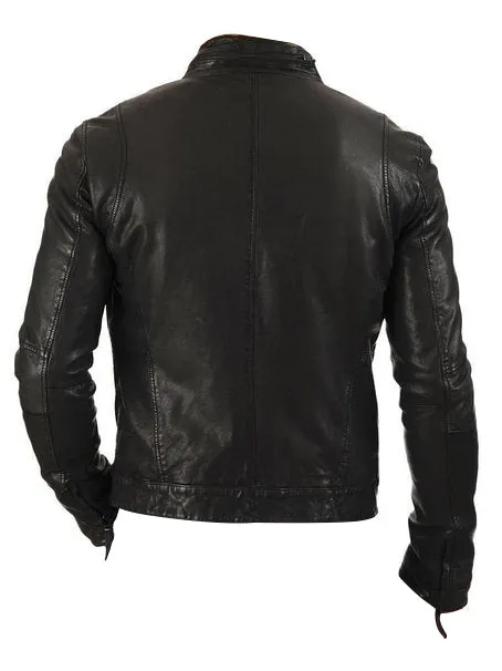 Leather Jackets Hub Mens Genuine Lambskin Leather Jacket (Black, Racer Jacket) - 1501179