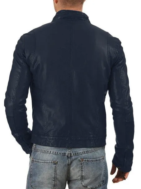 Leather Jackets Hub Mens Genuine Lambskin Leather Jacket (Black, Racer Jacket) - 1501179