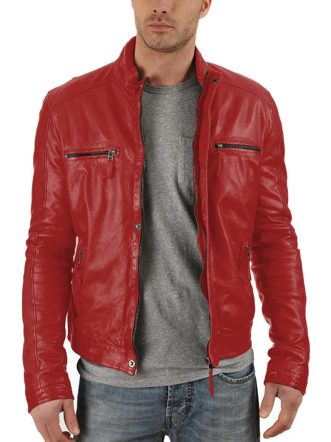 Leather Jackets Hub Mens Genuine Lambskin Leather Jacket (Black, Racer Jacket) - 1501179