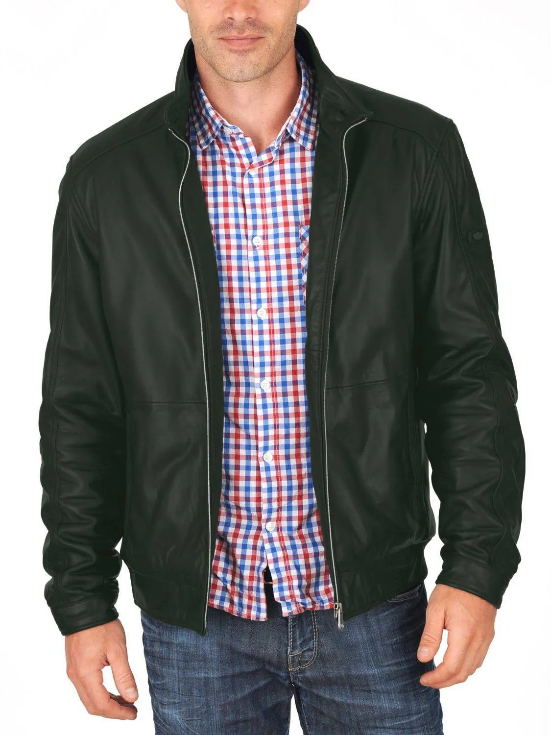 Leather Jackets Hub Mens Genuine Lambskin Leather Jacket (Black, Racer Jacket) - 1501462