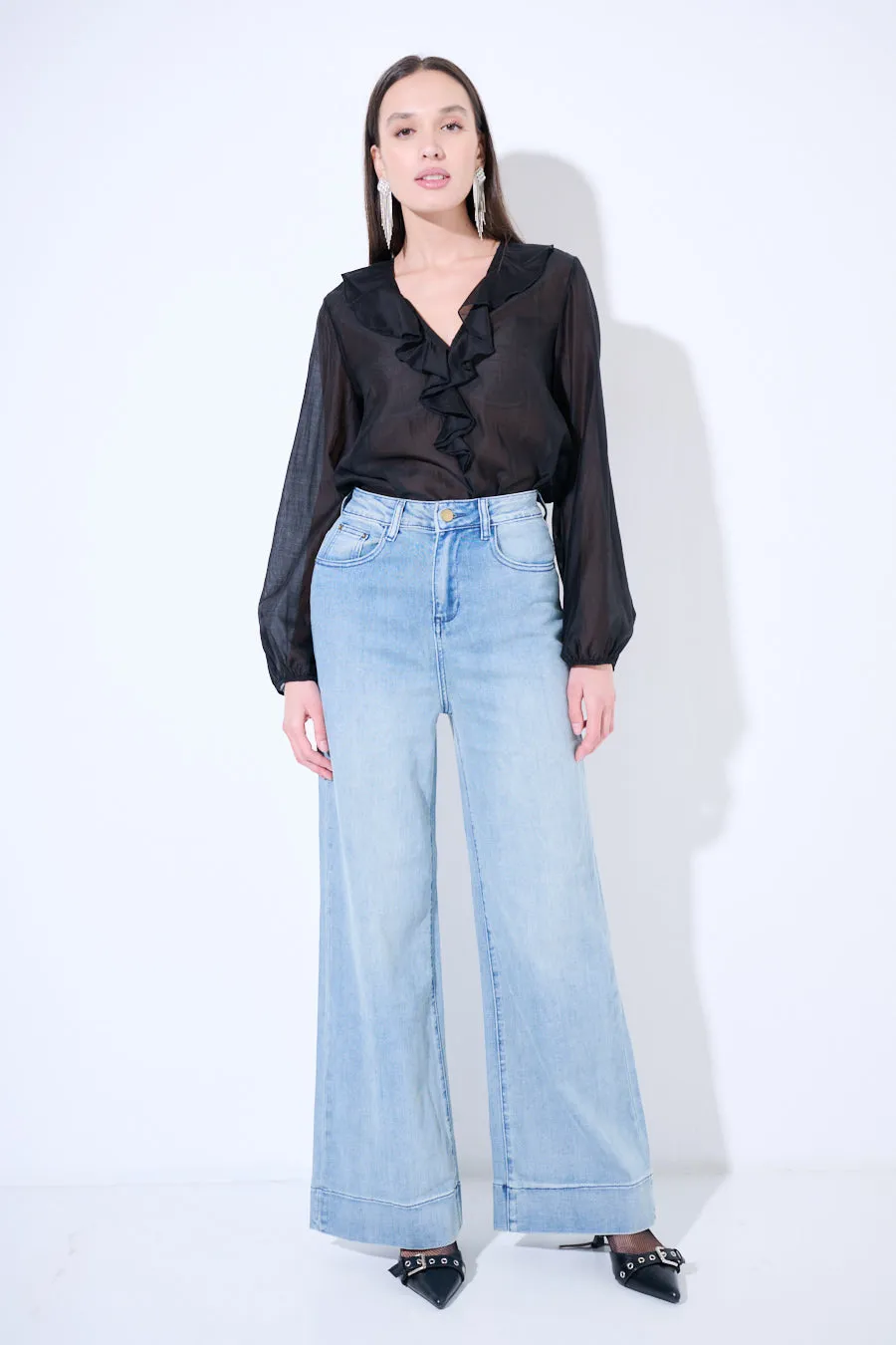 Light-wash wide-leg denim trousers wholesale