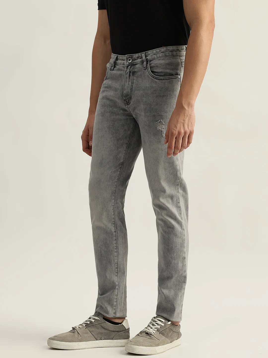 Lindbergh Men Grey Washed Tapered Fit Mid-Rise Jeans