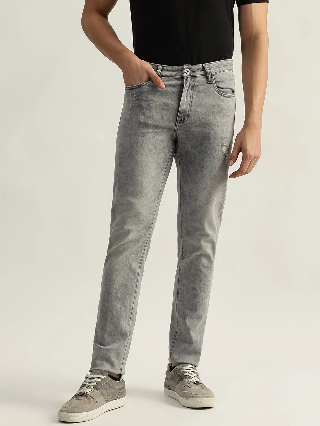 Lindbergh Men Grey Washed Tapered Fit Mid-Rise Jeans