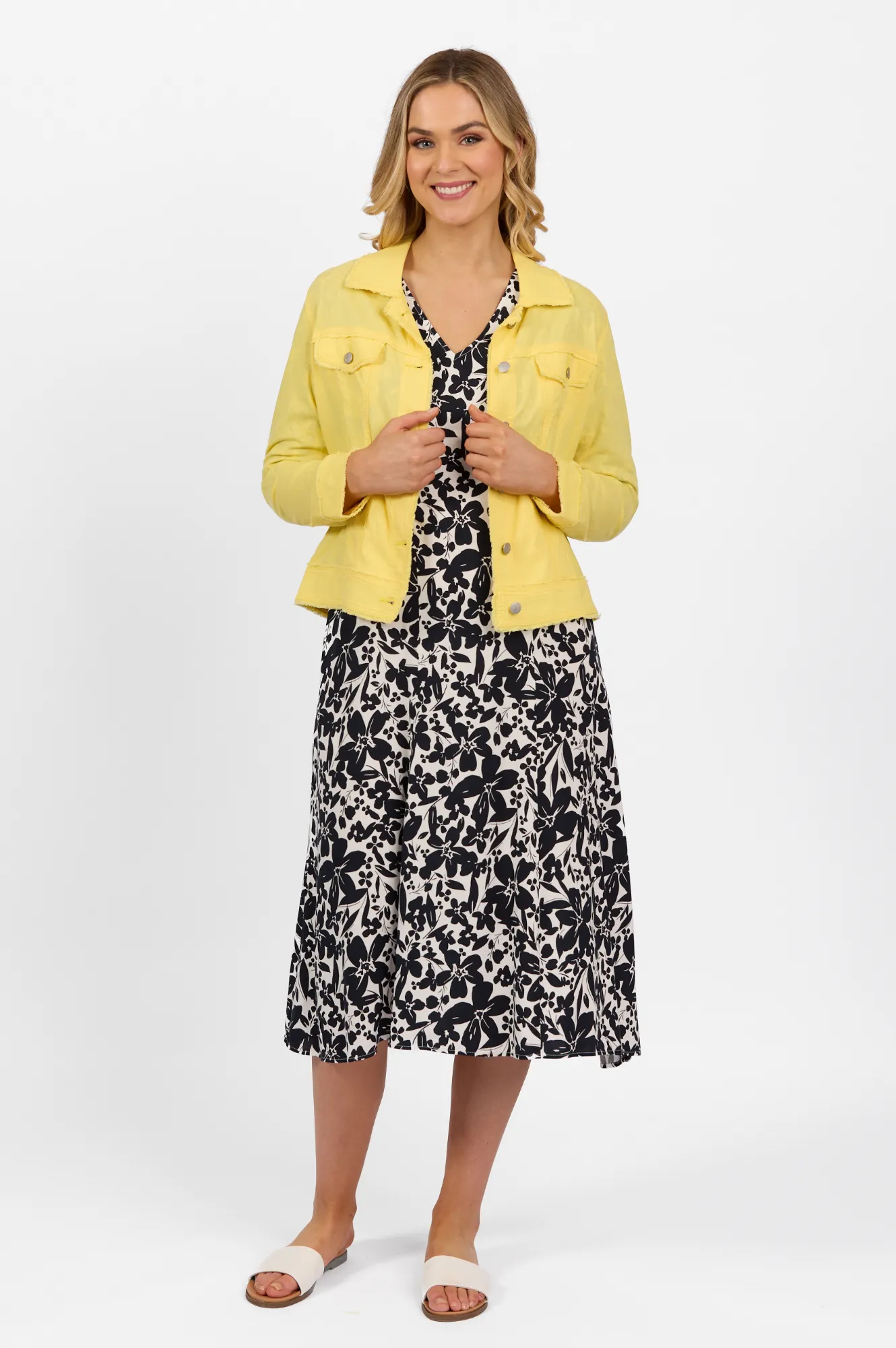 Linen Jacket With Frayed Seams - Lemon