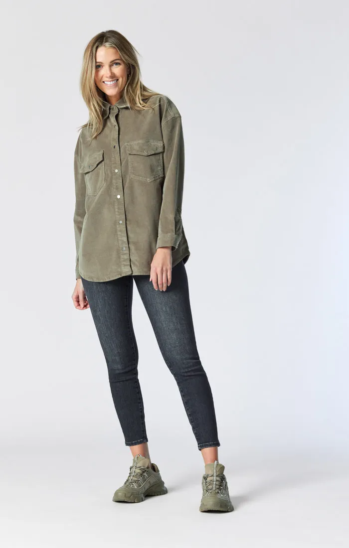 LIVIA OVERSIZED DENIM SHIRT IN ALOE CORD