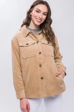 Love Tree Beige Corduroy Button Up Jacket with Sherpa Inside