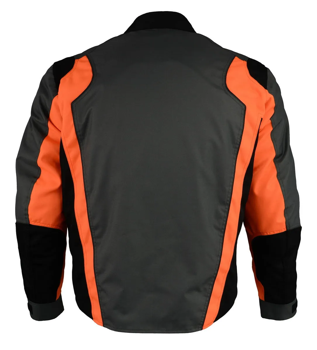 M Boss Motorcycle Apparel BOS11706 Men's Grey/Hi-Vis Orange Nylon Motorcycle Racer Jacket with Armor Protection