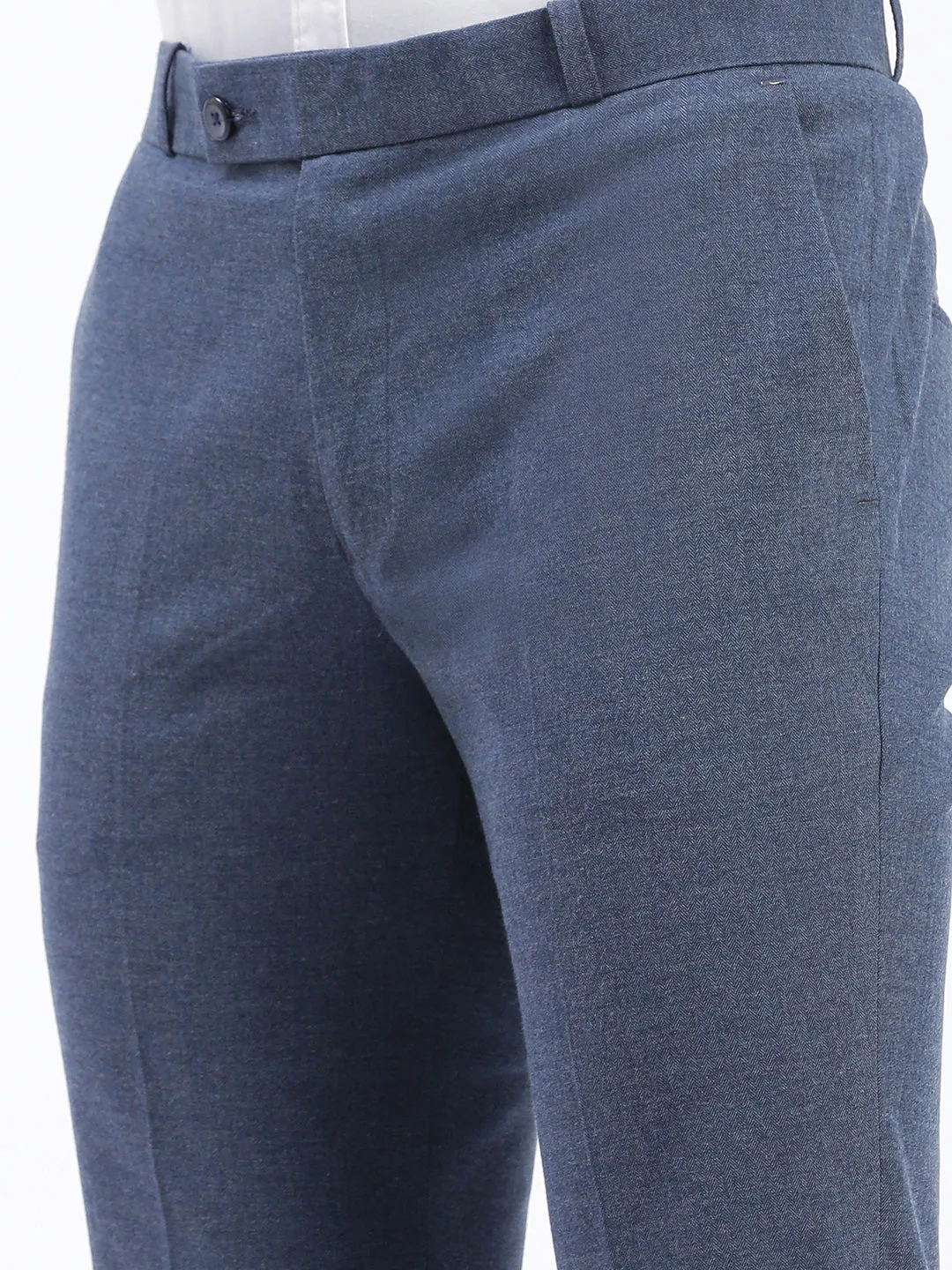 Men Solid Blue Formal Trousers