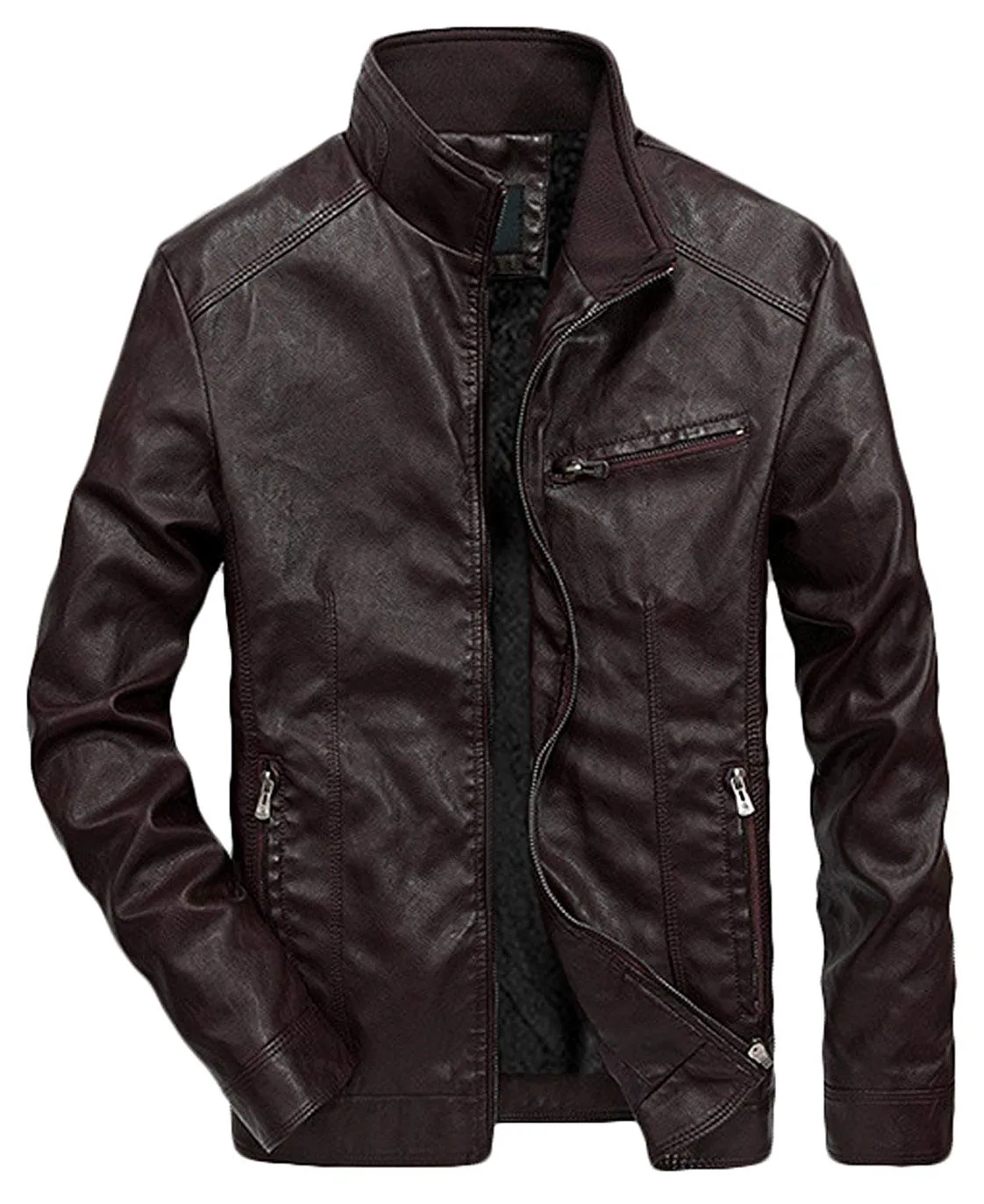 Men's Casual Full-Zip Retro Fitted PU Faux Leather Jacket