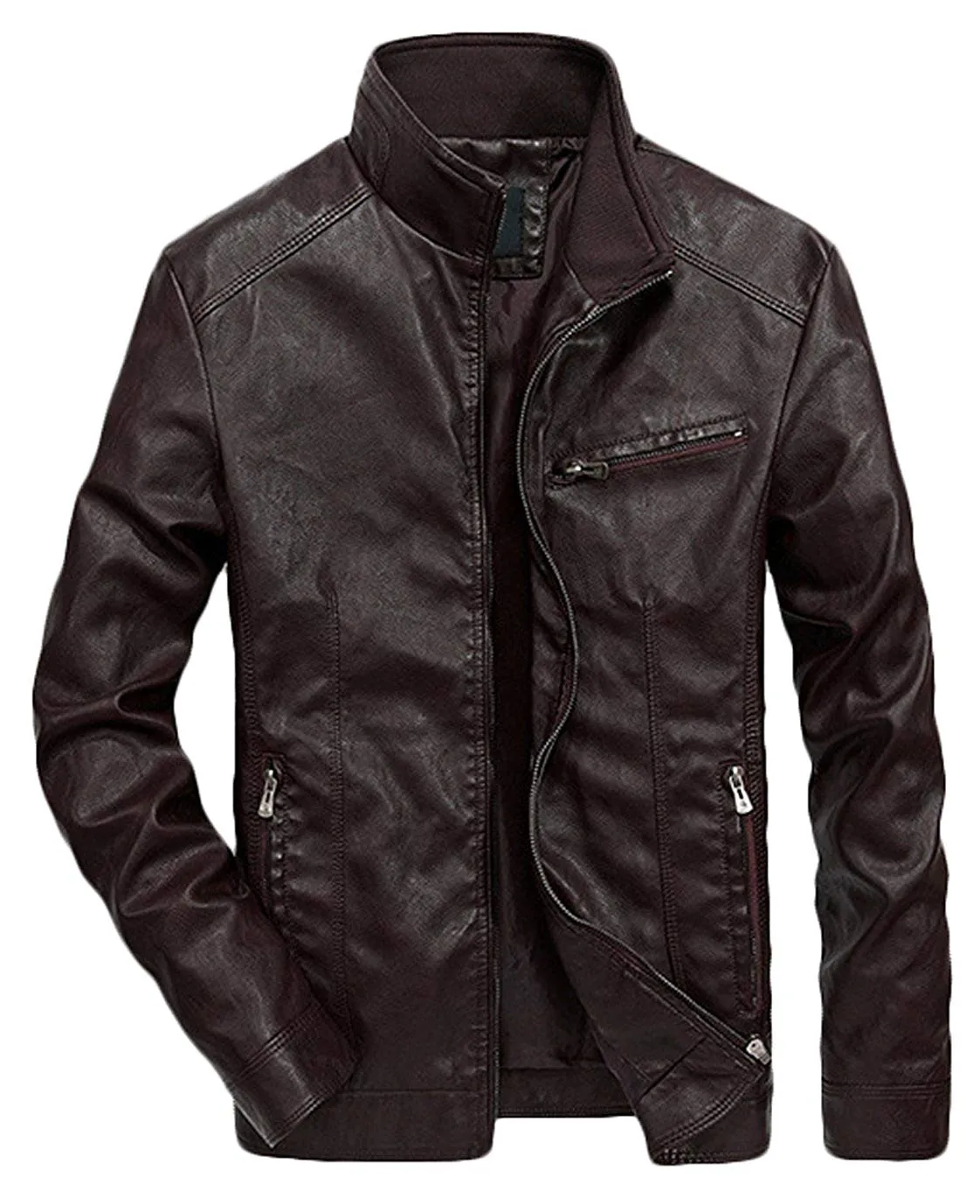 Men's Casual Full-Zip Retro Fitted PU Faux Leather Jacket