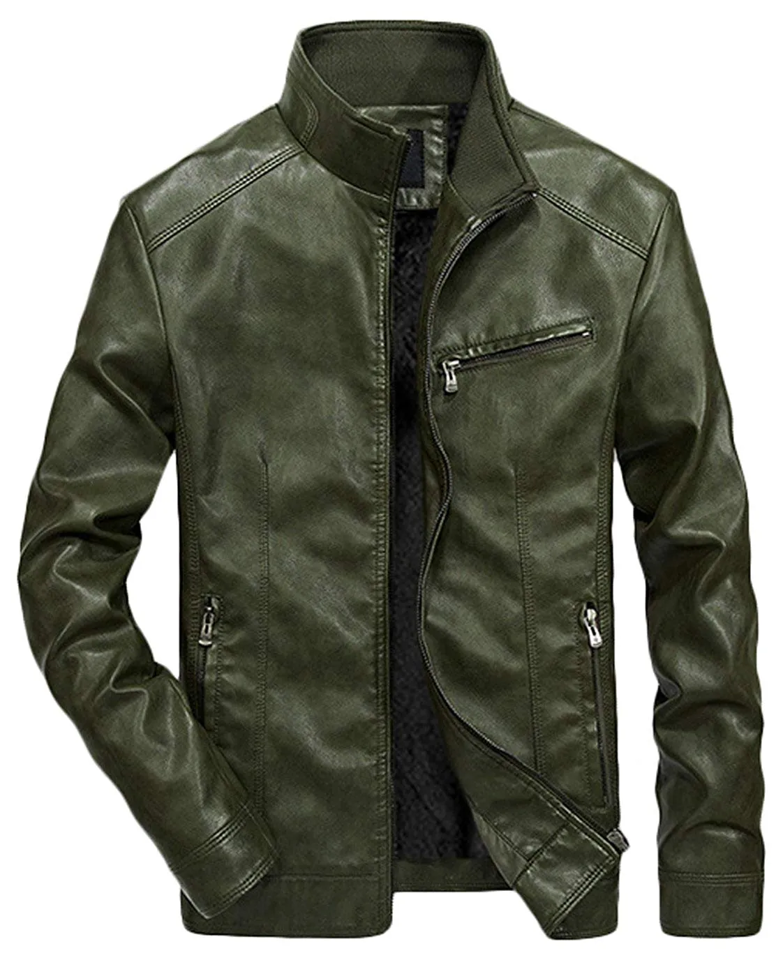 Men's Casual Full-Zip Retro Fitted PU Faux Leather Jacket