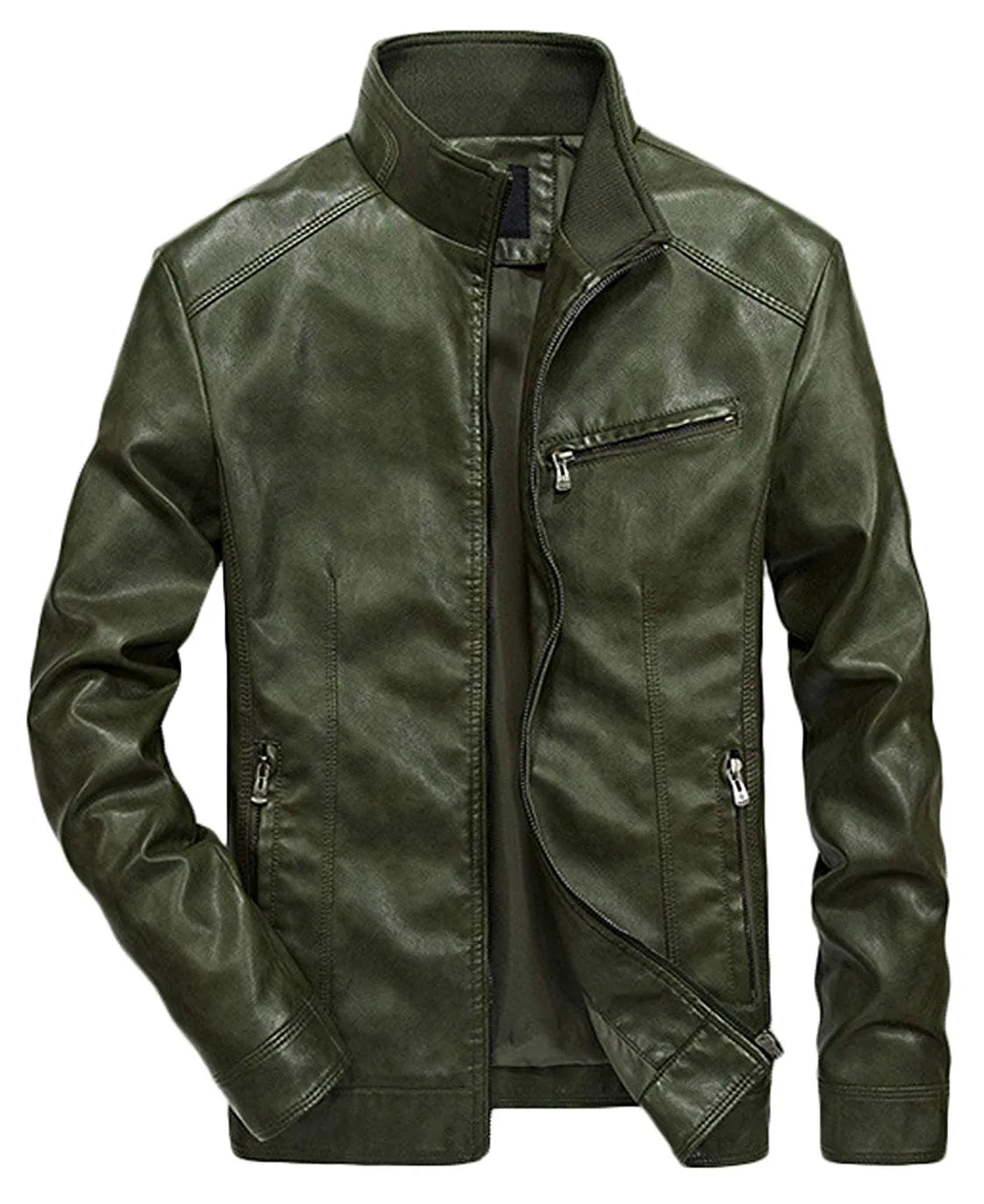 Men's Casual Full-Zip Retro Fitted PU Faux Leather Jacket