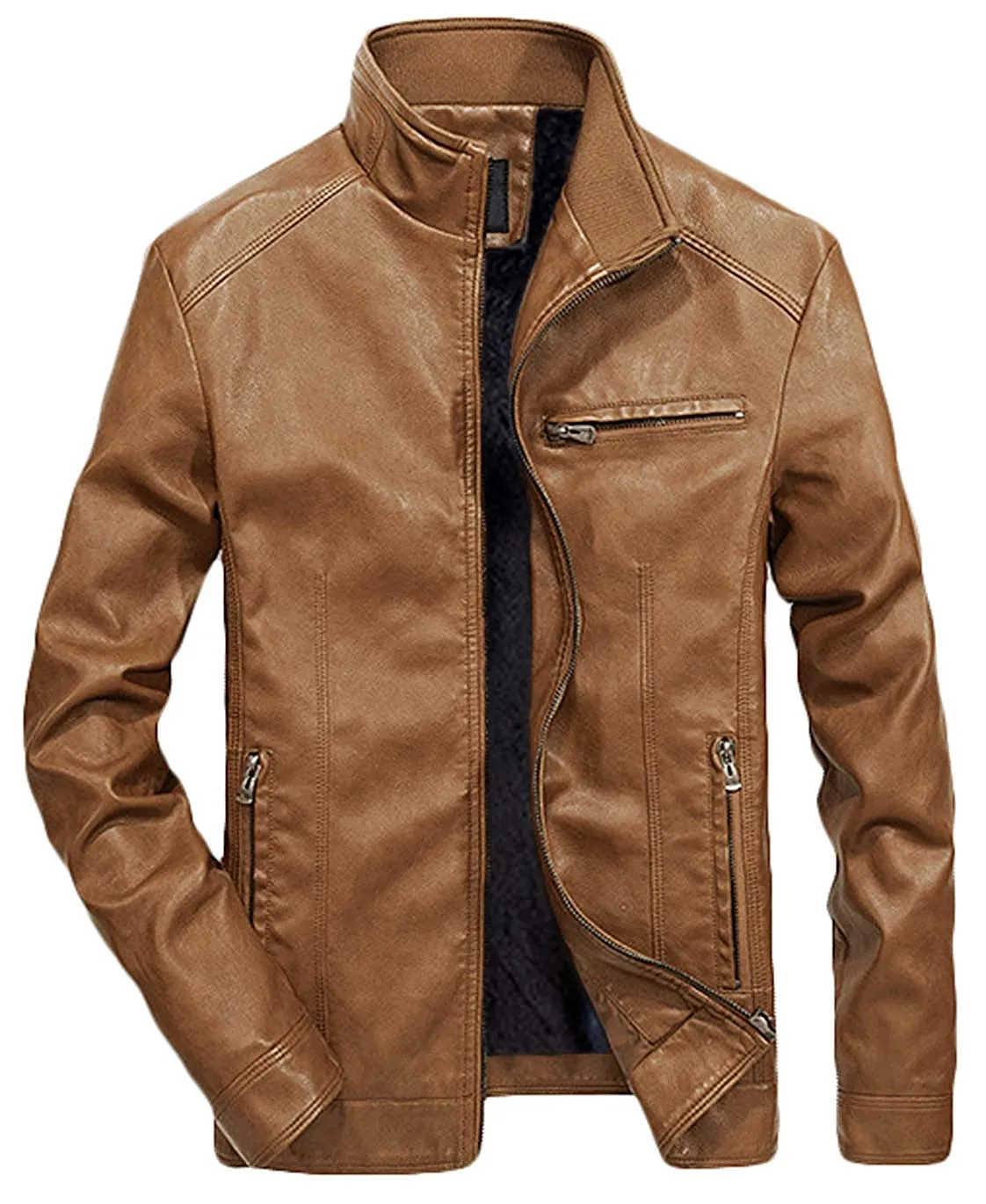 Men's Casual Full-Zip Retro Fitted PU Faux Leather Jacket