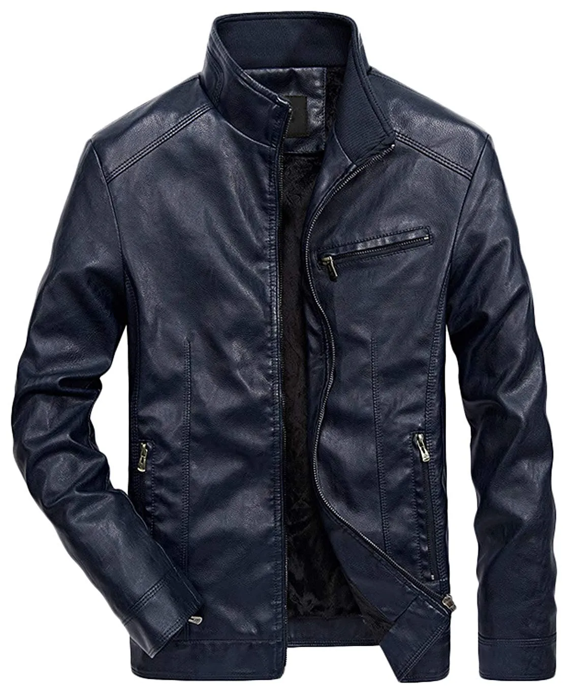 Men's Casual Full-Zip Retro Fitted PU Faux Leather Jacket