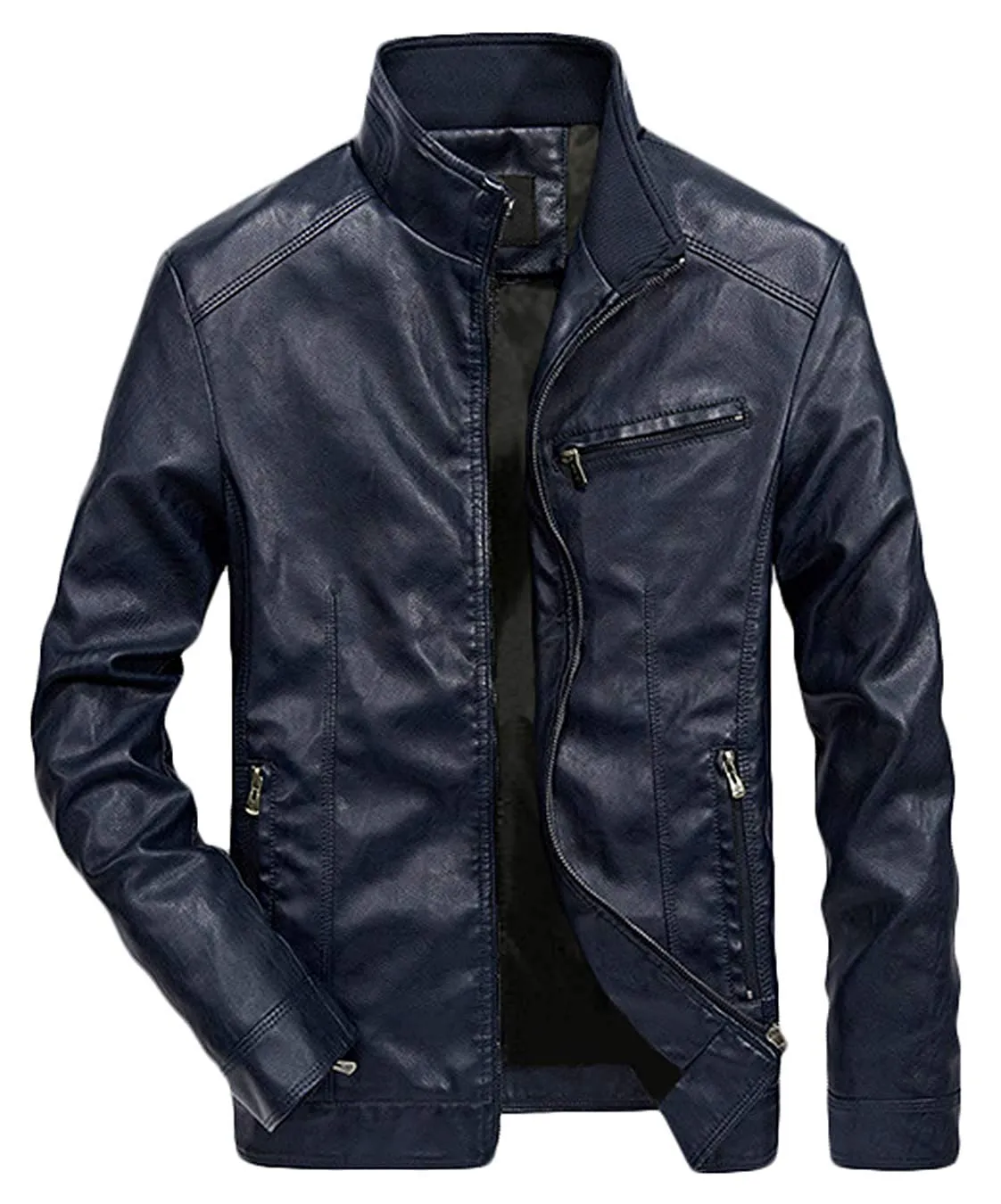 Men's Casual Full-Zip Retro Fitted PU Faux Leather Jacket