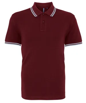 Mens Tipped Short Sleeve Polo Shirt - Burgundy/Light Blue