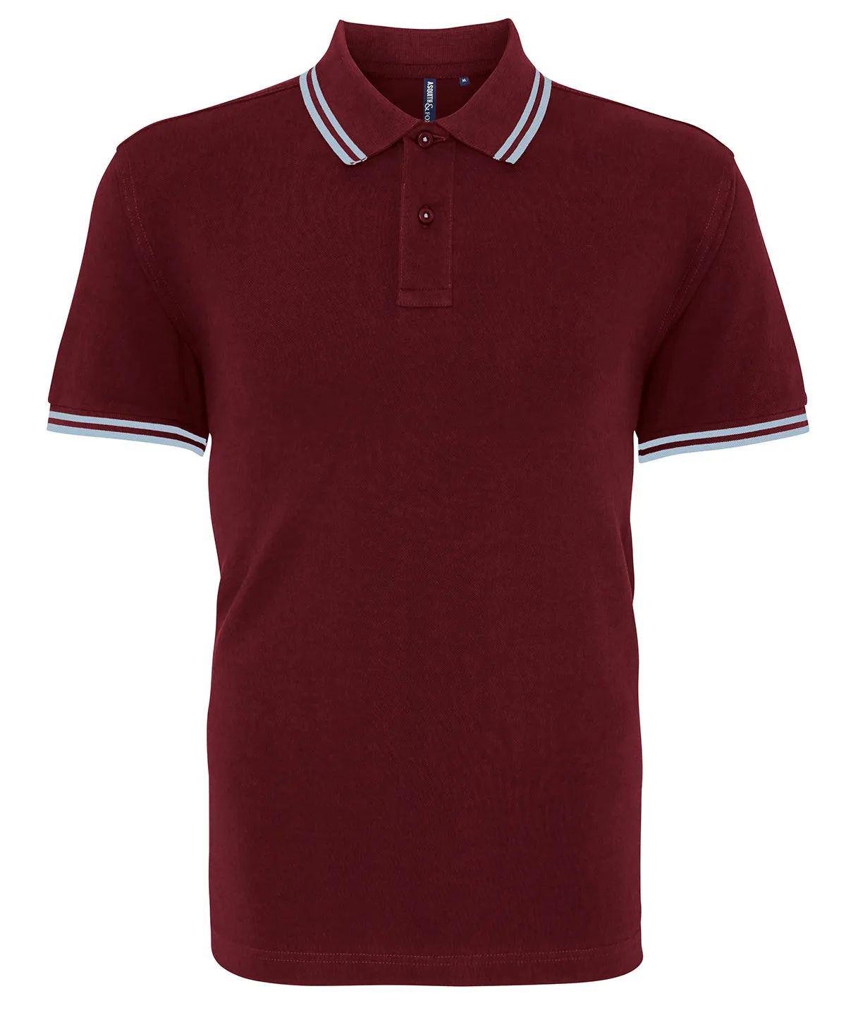 Mens Tipped Short Sleeve Polo Shirt - Burgundy/Light Blue