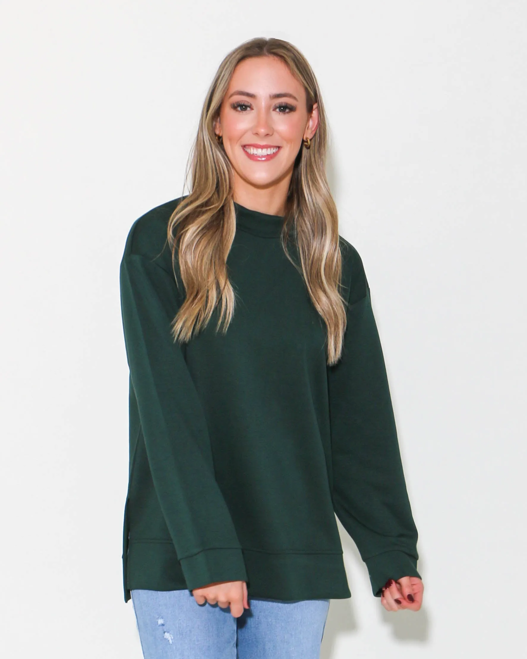 Mock Neck Sweatshirt Top in Hunter Green