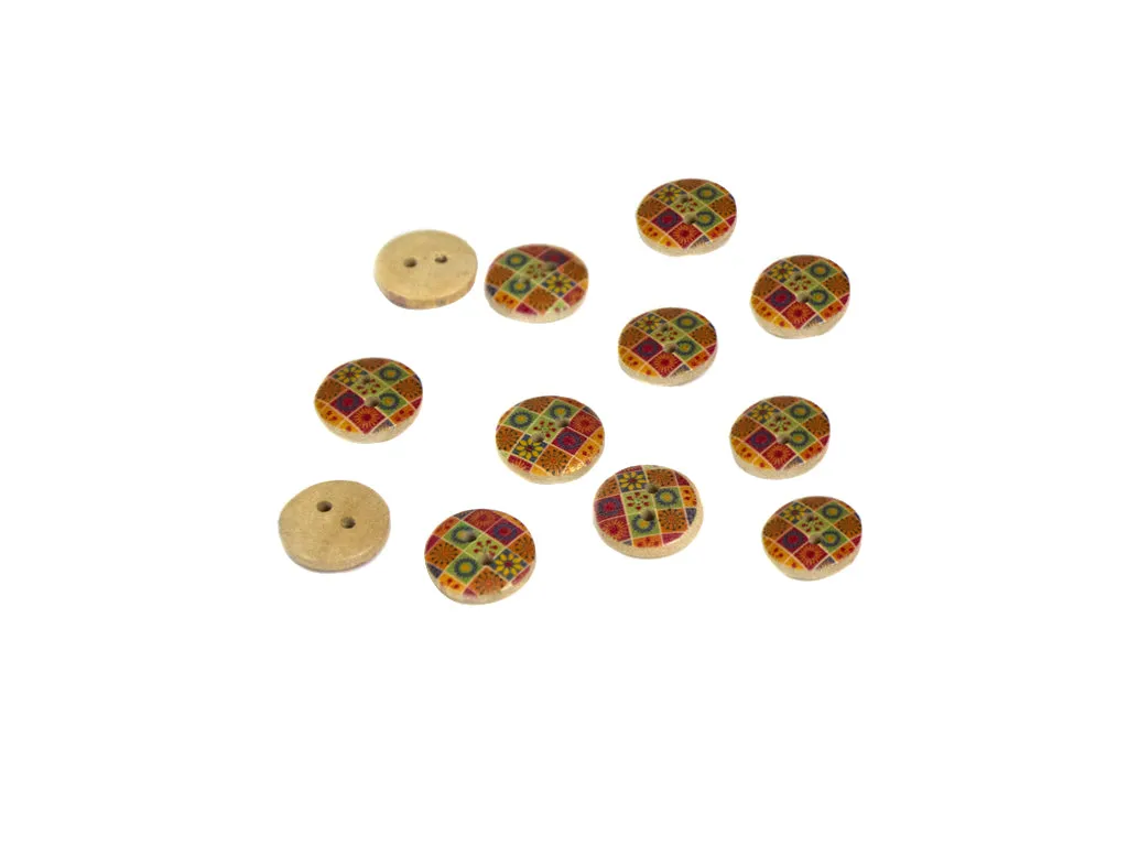 Multicolour Geometric Printed 2 Hole Wooden Buttons