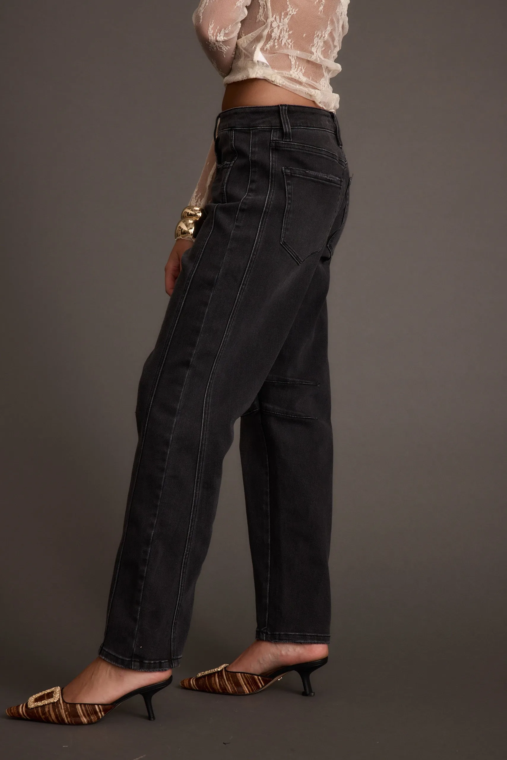 Muse Washed Black Barrel Denim Jeans